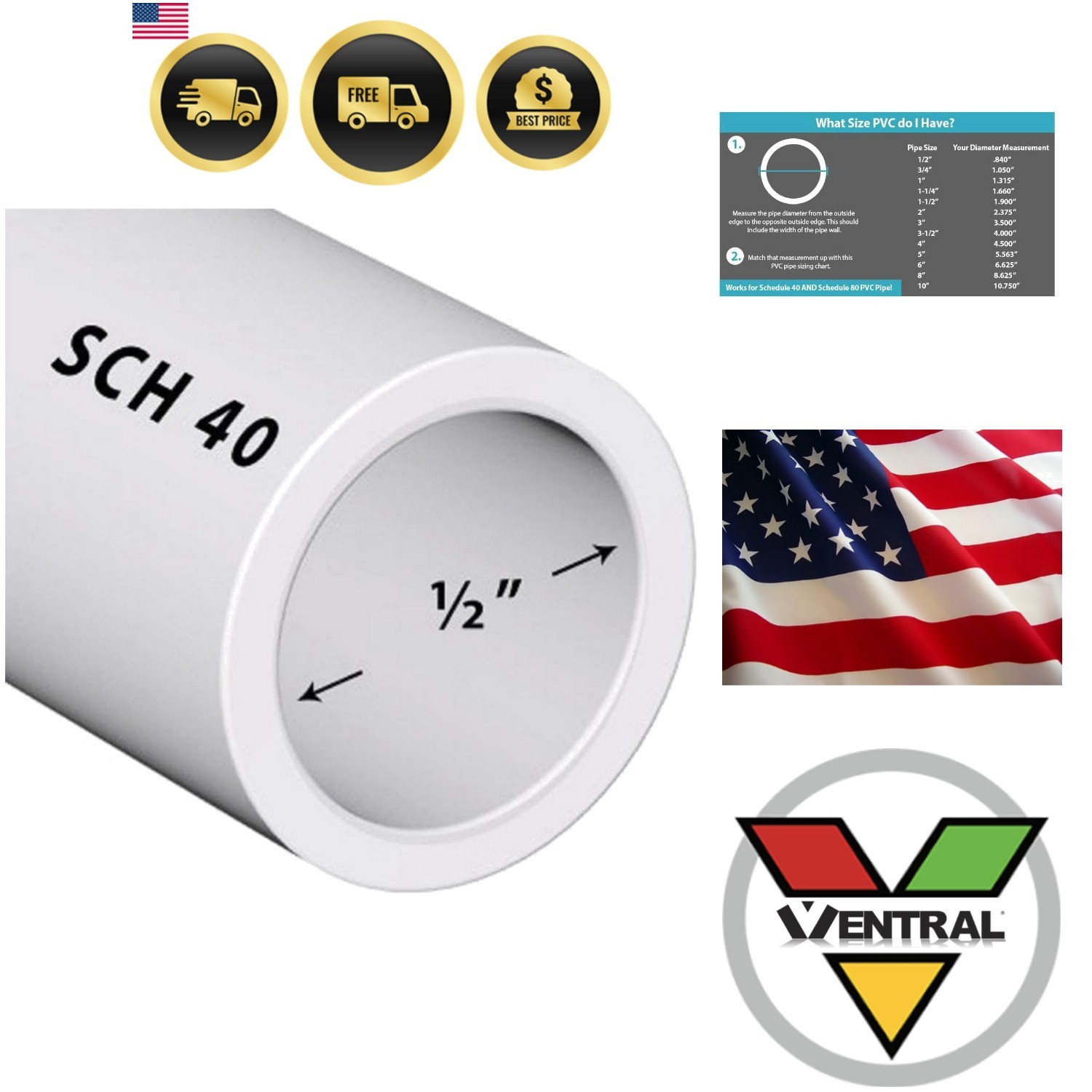 Schedule 40 PVC Pipe 1/2 Inch 0.84 OD, White, Cut Lengths for Plumbing, Lands... gallery