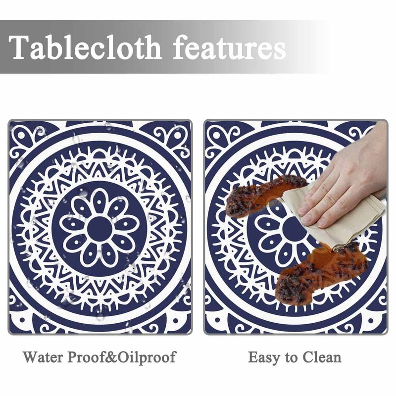 Tablecloth Mandala Pattern Tablecloths 60" Diameter Round Blue and White Deco... gallery