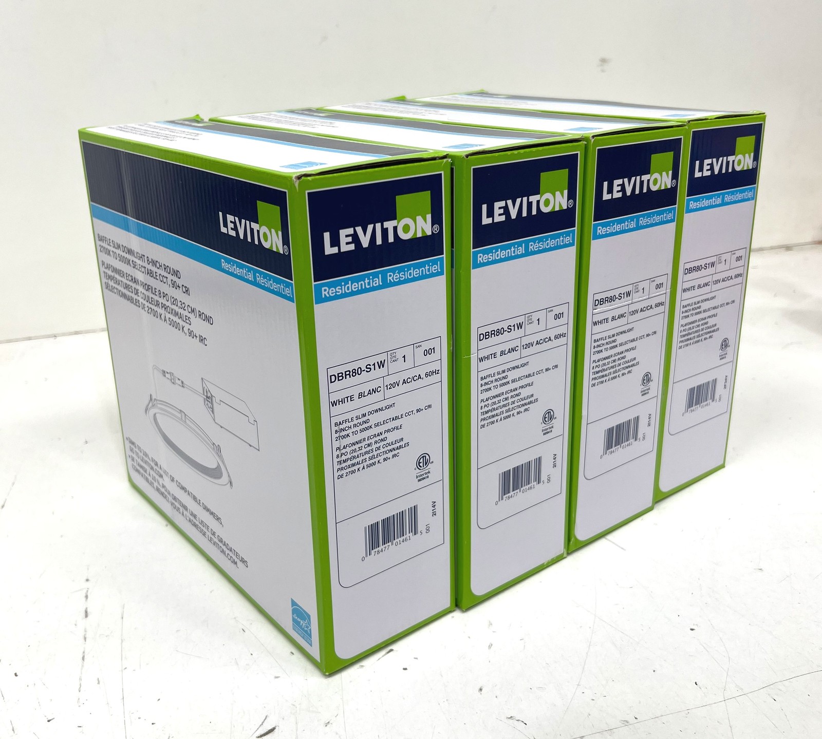 4PK Leviton 8 in. Round LED Recessed Downlight 5 CCT 2700K-5000K, Dimmable gallery