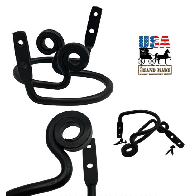 CURTAIN TIE BACKS - 2 Solid Wrought Iron Amish Hand Forged Scroll Holdback Hooks gallery
