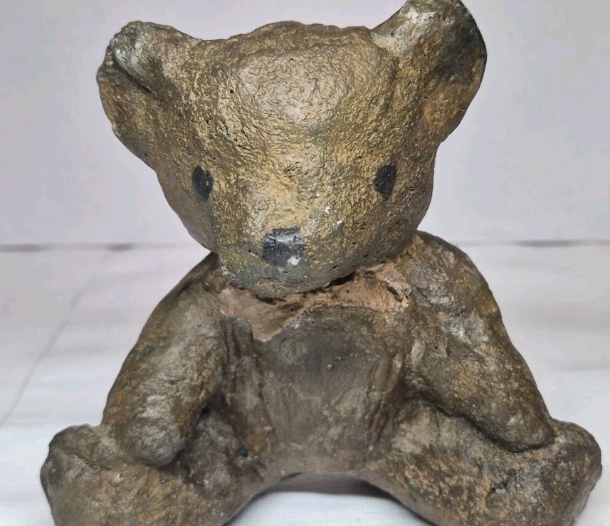 Vintage Rustic Metal Heavy 8lbs Cast Iron Teddy Bear Plush Bowtie 6" Doorstop gallery