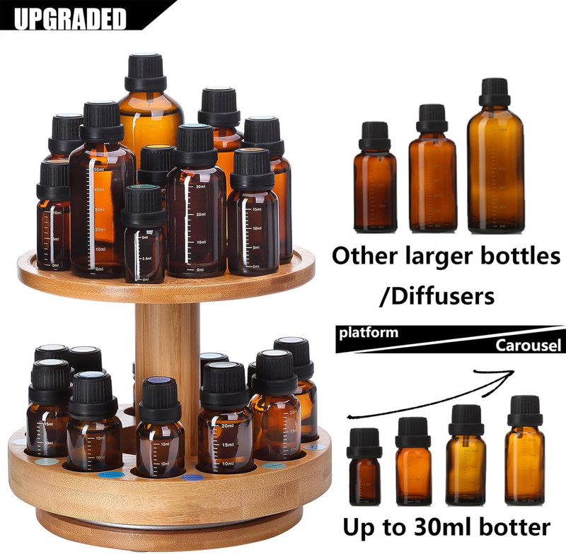 Bamboo Essential Oil Diffuser Holder Carousel - 2 Tier Rack for Bottles gallery
