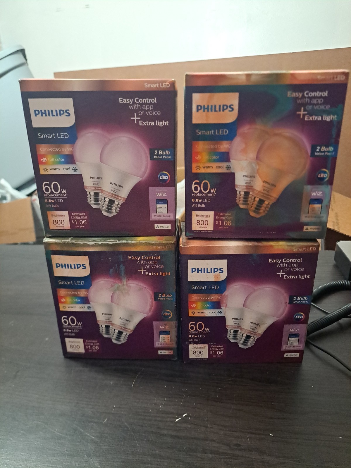 Philips Wiz LED Wi-Fi Smart Bulb Full Color 8.8W A19 800 Lm (LOT OF 4 PACK*READ* gallery