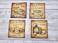 4-Fall-Autumn-Rustic-Primitive-Handmade-Linen Cardstock-Farm-Labels-Stickers