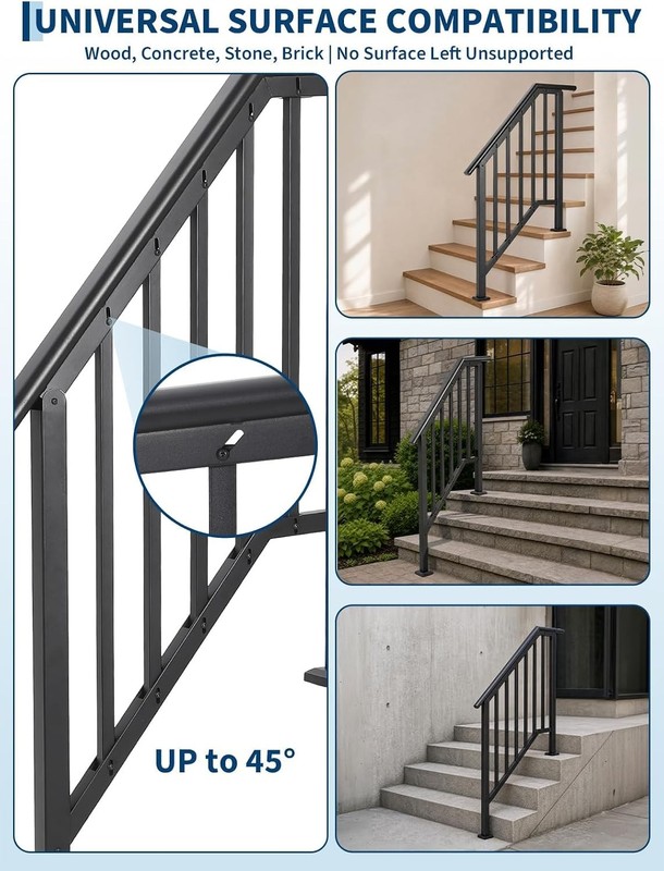 2/3/4 Steps Outdoor Handrails Adjustable Stair Handrail Railing with Balusters gallery