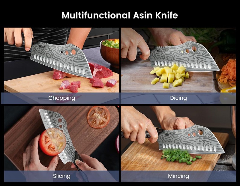 Cleaver Chef Knife with Herb Stripper, 7" Asian Kitchen Knife 3-in-1 Combined... gallery