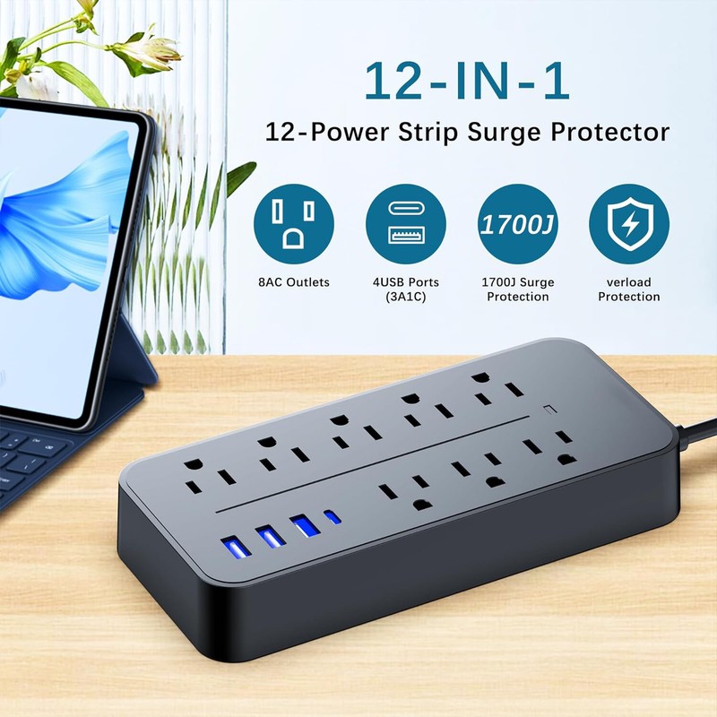 Lot Wall Mountable USB Surge Protector Power Strip with USB Ports 8 Outlet Plugs gallery