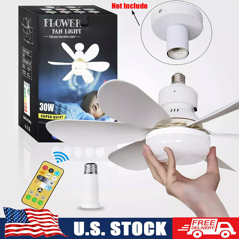 2-in-1 E27 Socket Fan Light with Remote Screw in Ceiling Fans LED Light Bulb Fan gallery