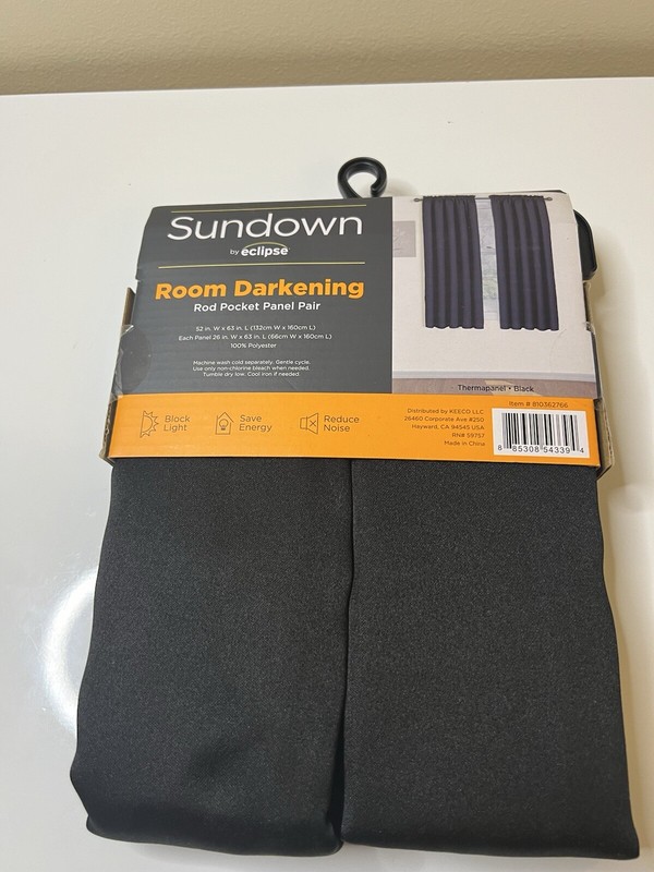 Sundown Eclipse Room Darkening Rod Pocket Panel Pair Curtains 52in W X 63in L gallery