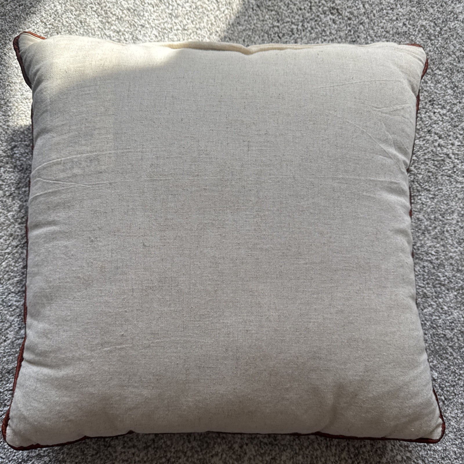 Pier 1 Embroidered Medallion Design rust blue, cream, tan back Throw Pillow gallery