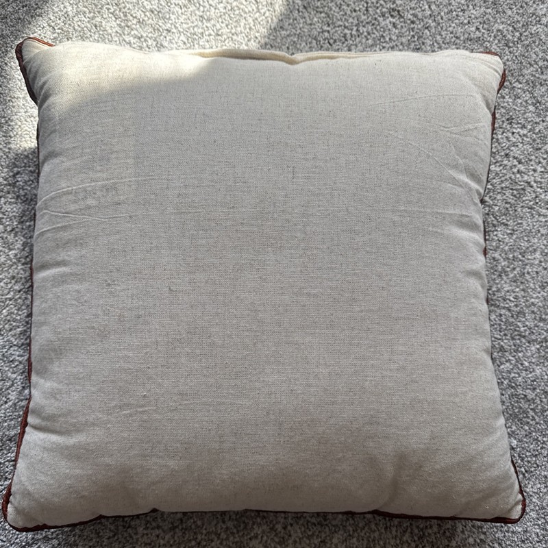 Pier 1 Embroidered Medallion Design rust blue, cream, tan back Throw Pillow gallery