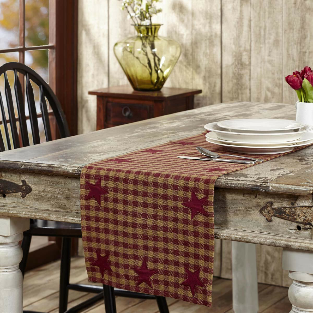 Burgundy STAR RUNNER Woven 13x48" COUNTRY PRIMITIVE RUSTIC DECOR VHC BRANDS gallery
