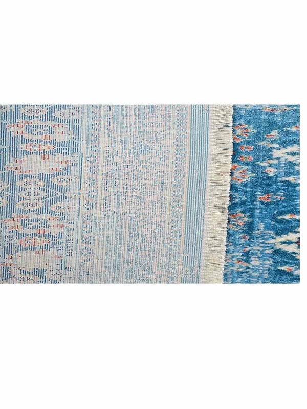 Machine Woven Cross Weave Polyester 2'6''x9'10'' Runner Area Rug Oriental Blue M gallery