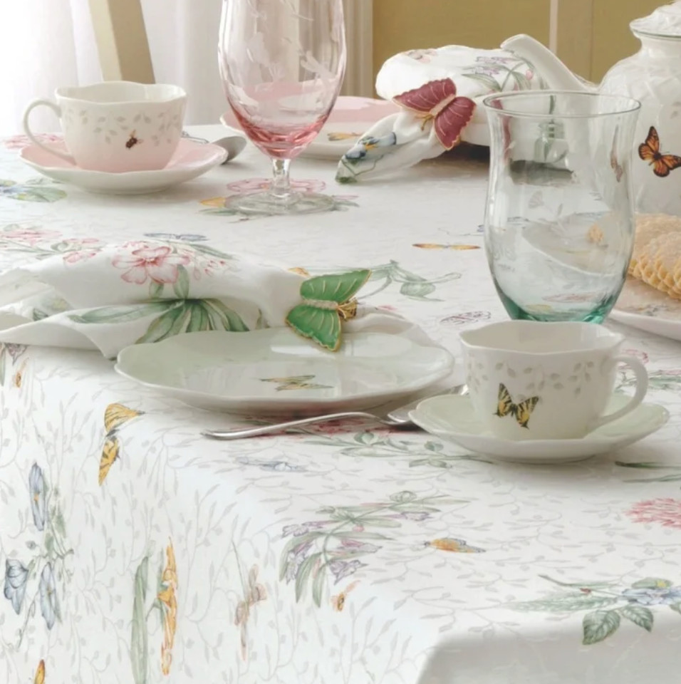 Lenox Butterfly Meadow Damask Tablecloth, Multicolor, 60"W x 84"L OBLONG gallery