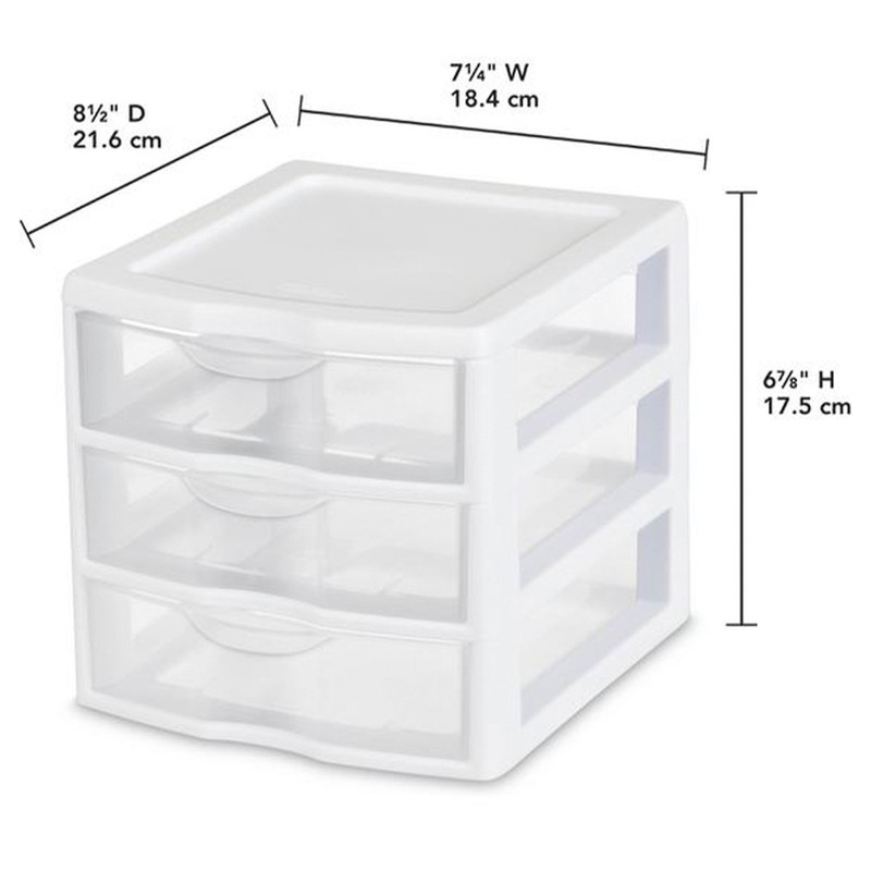 Sterilite ClearView Plastic Small 3 Drawer Desktop Storage Unit, White, 18 Pack gallery