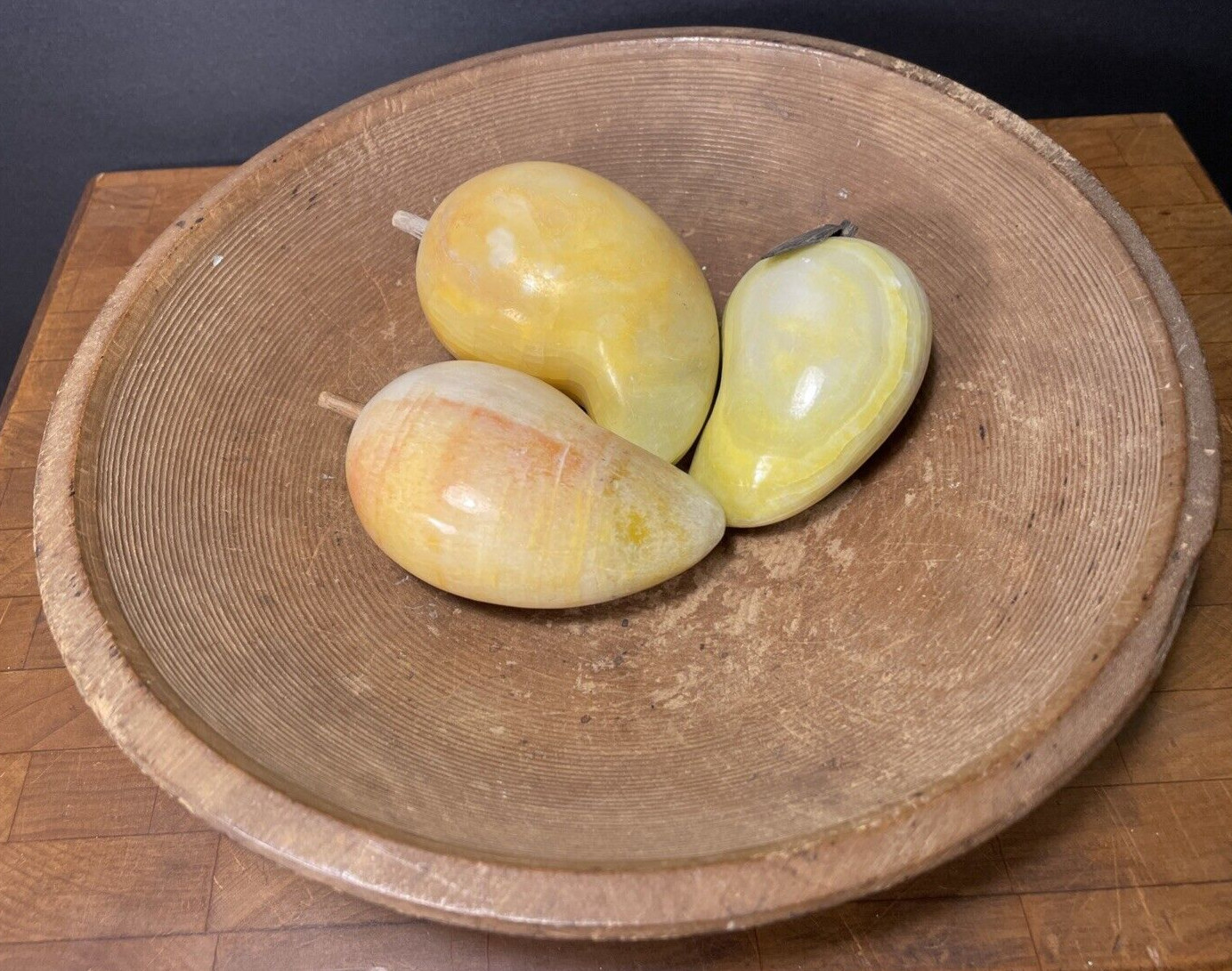 (3) Alabaster Marble Stone Fruit Mango Carved with Wooden Stems Vintage Italy gallery