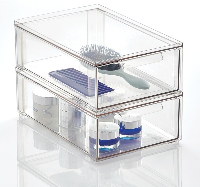 mDesign Plastic Stackable Bathroom Storage Organizer Bin with Pull Out Drawer gallery