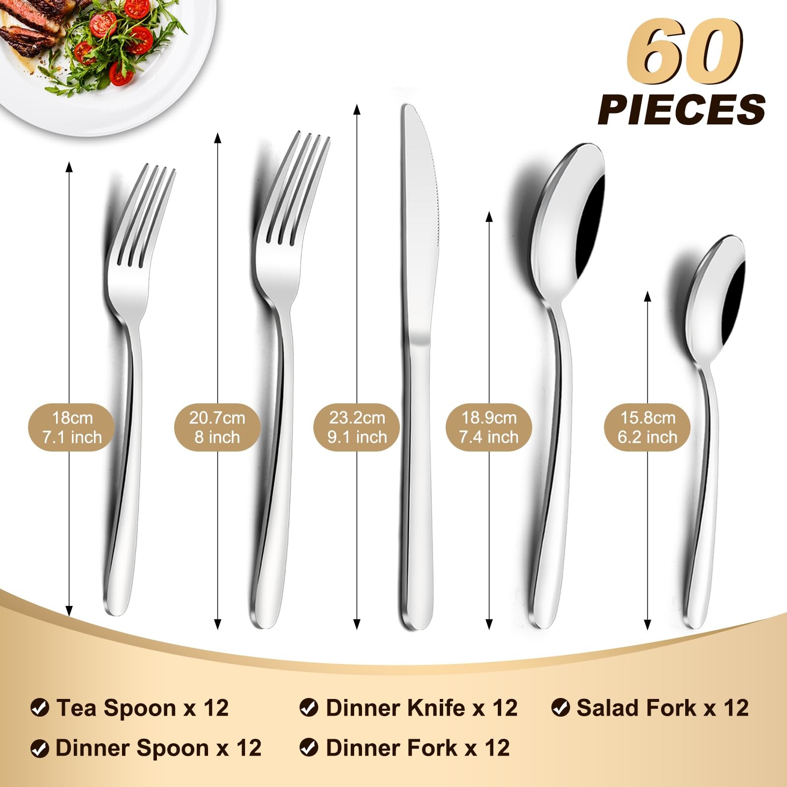 Pleafind 60-Pcs Silverware Set Service for 12, Premium 60-Piece, Silver gallery