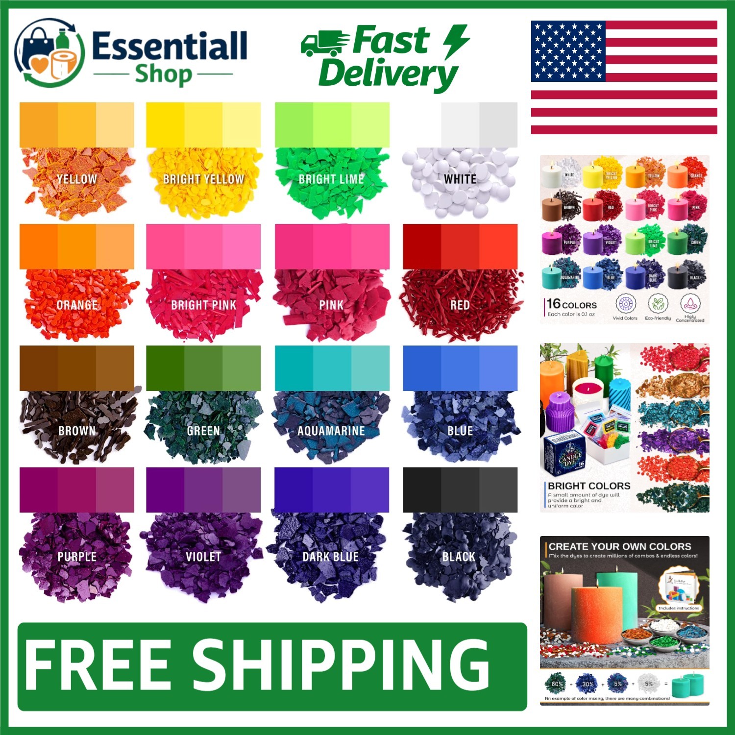 Safe & Cruelty-Free Candle Dye Flakes - 16 Bright Colors for Candle Crafting gallery