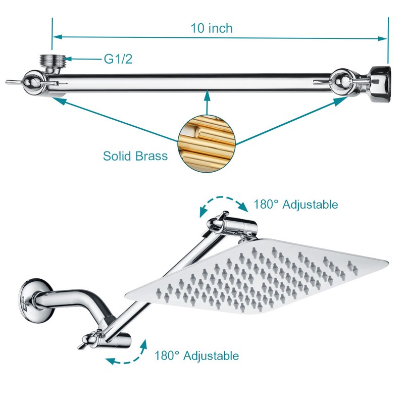 New Rain Shower Head with 10'' Adjustable Extension Arm Combo-Chrome BAS1830-01 gallery