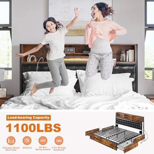 King Size Bed Frame with 4 Storage Drawers King Bed Frame and Headboard Upholste gallery