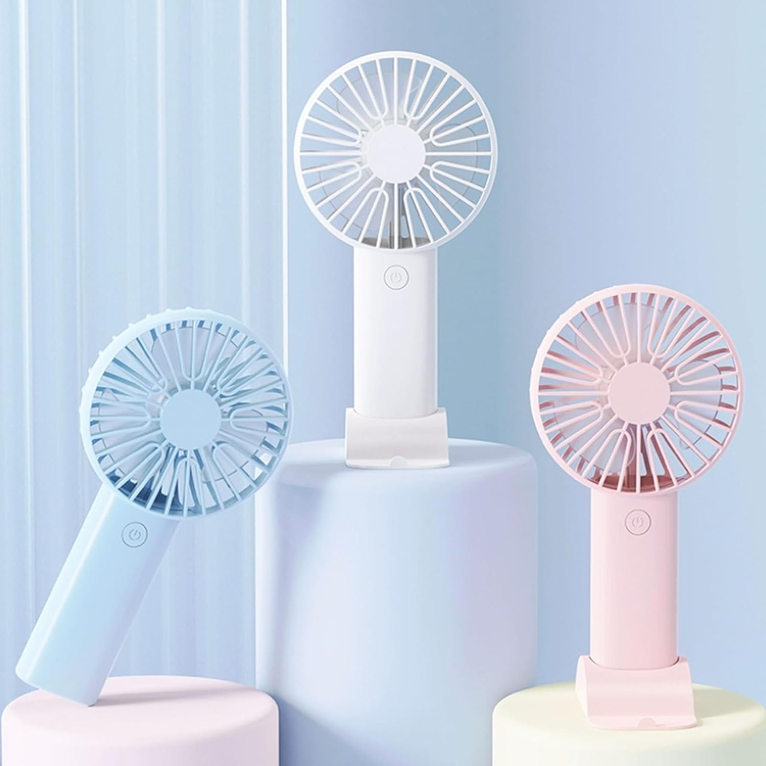 Portable Handheld Rechargeable Fan with Stand 3 Speed Adjustable Desktop Cooling gallery