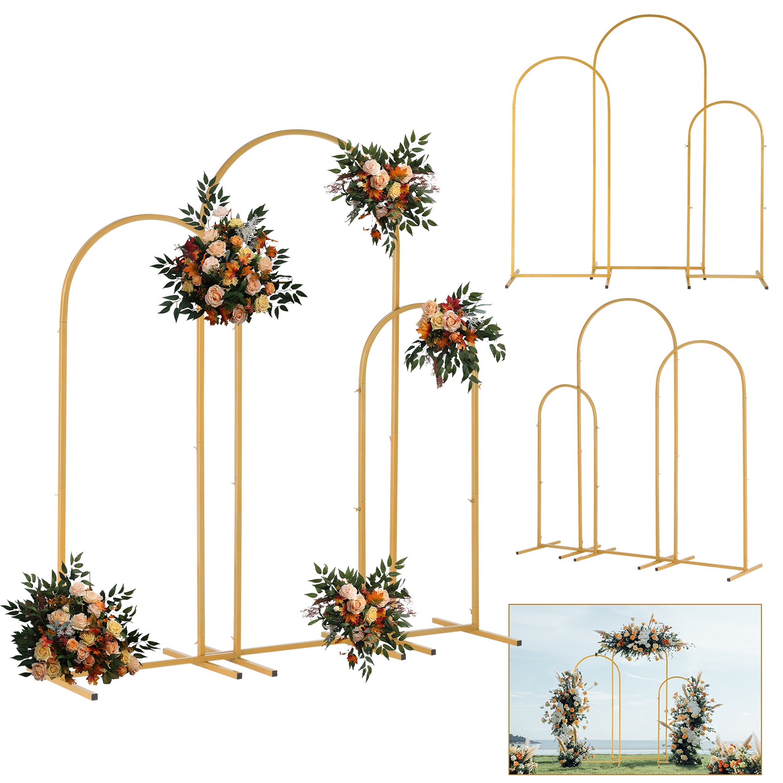 Set of 3 Metal Arch Frame Backdrop Stand Gold Wedding Arch Stand (4FT/5FT/6FT) gallery