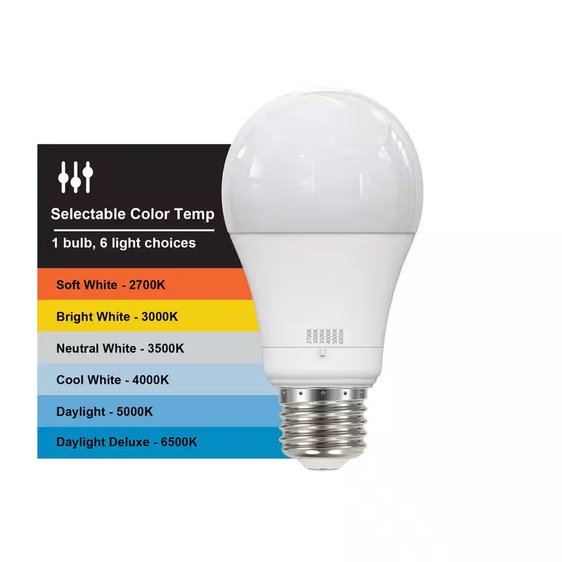 60-Watt Equivalent A19 E26 Base Dimmable LED Light Bulb with Selectable Color Te gallery