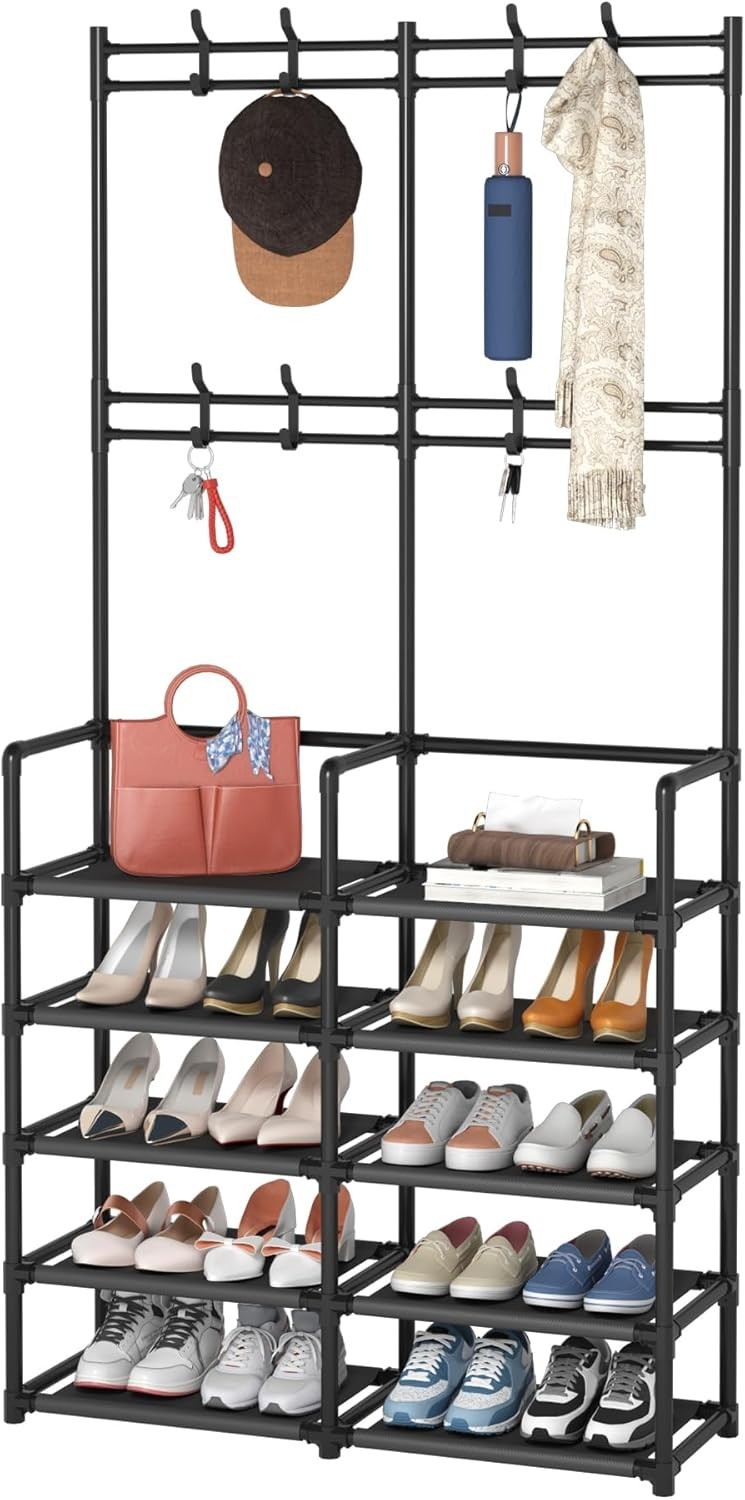 5-Tier Entryway Coat Rack, Coat and Shoe Rack, Entryway Bench Storage Organizer gallery