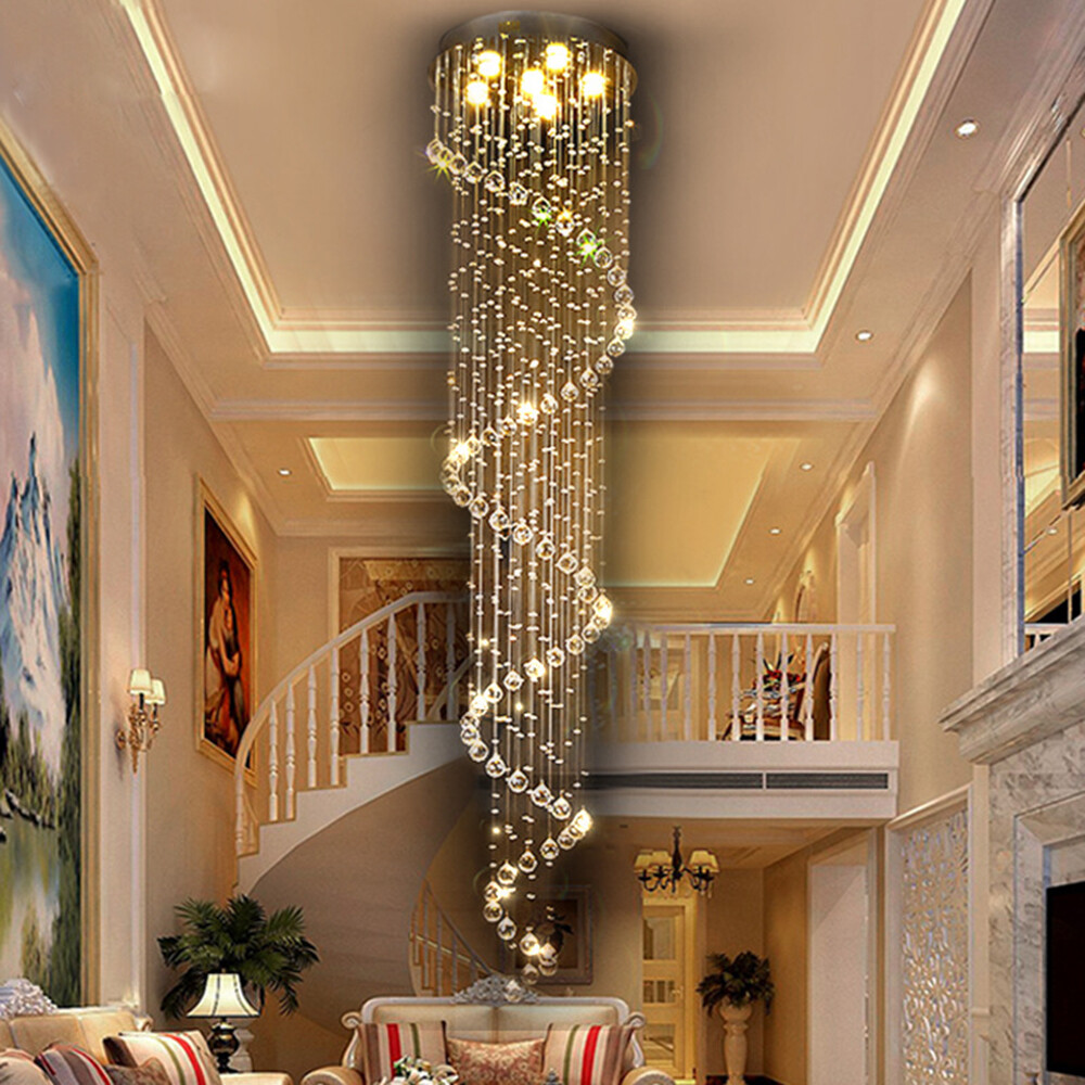 Modern Luxury Crystal LED Chandelier Rain Drop Spiral Ceiling Light Pendant Lamp gallery