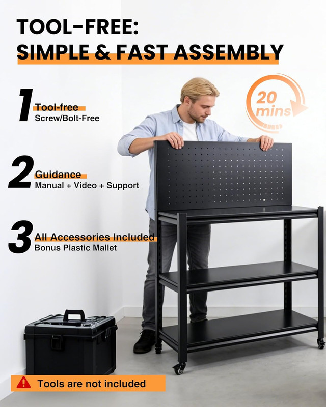 Pterying 52" Rolling Work Table, Adjustable Height Workbench with Lockable Wheel gallery