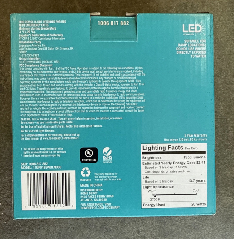 EcoSmart Wide Surface LED Light Bulb Soft White Non-Dimmable 125W Eqv 2-Pack gallery