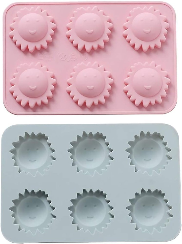 2 Pack Sun Face Ice Cube Tray Silicone Mold for Flower Chocolate Candy Gummy