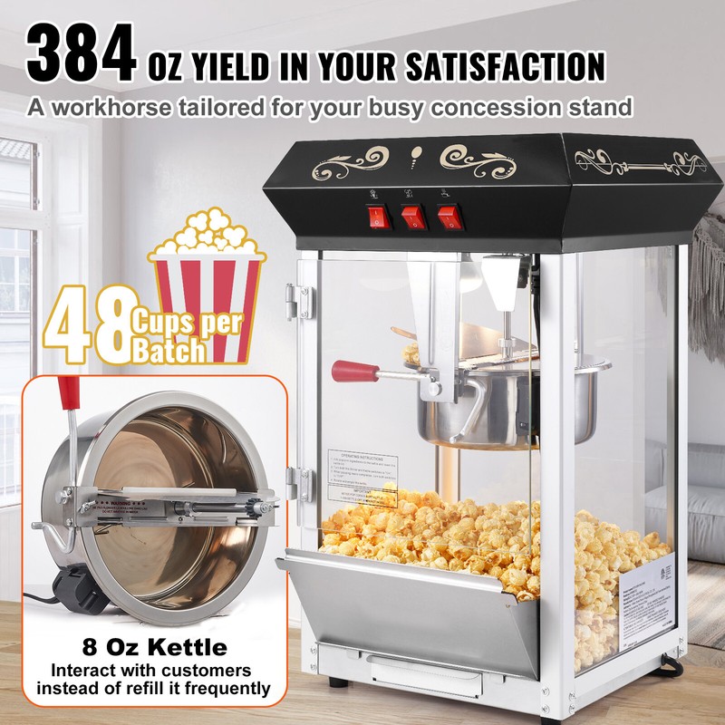 Popcorn Popper Machine Countertop Popcorn Maker 850W 8 Oz 48 Cups Black gallery