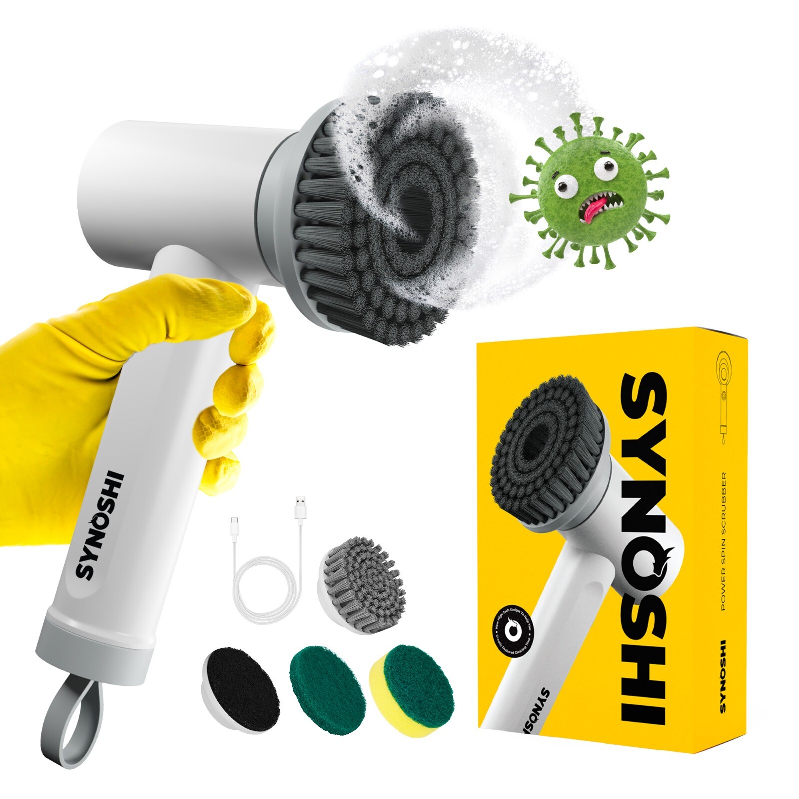 SYNOSHI® Electric Power Brush with 3 Cleaning Heads OR Extra Replacement Heads gallery