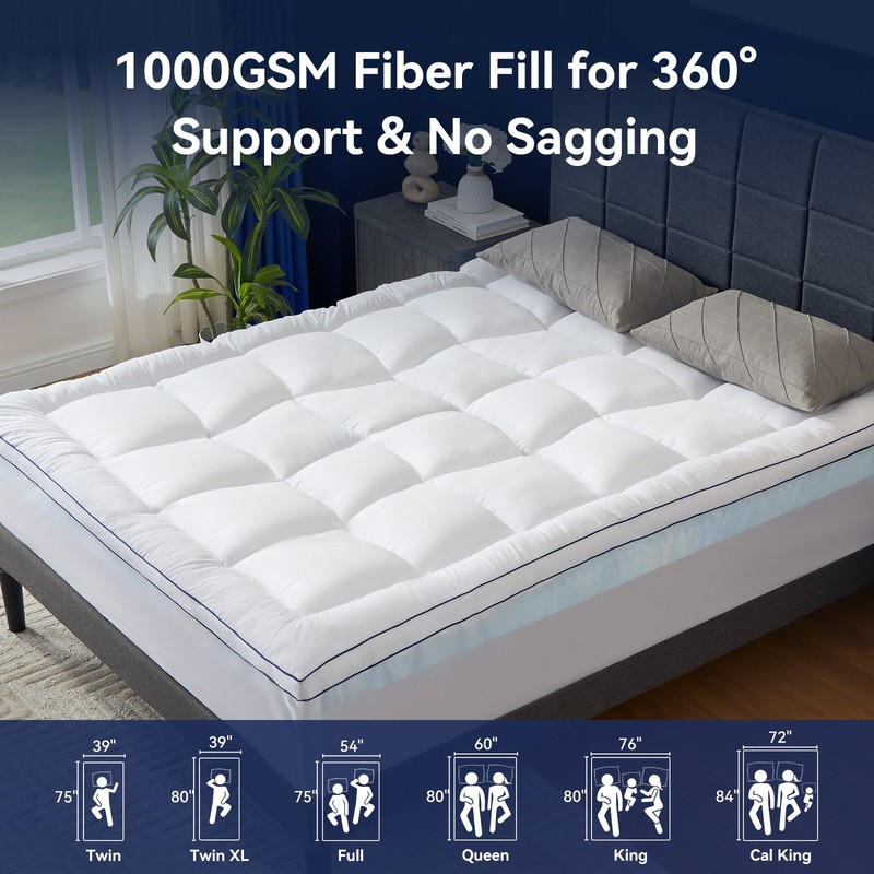 Queen Size Memory Foam Mattress Topper 4" 2 in 1 Dual-Layer Cooling CertiPUR‑US gallery