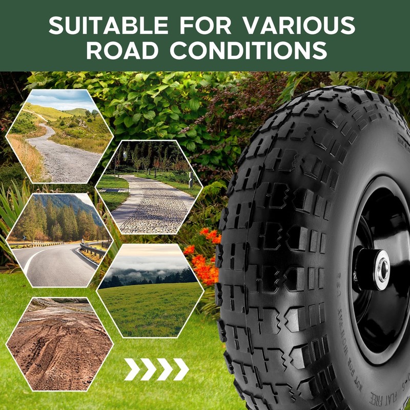 1 PC 13 Inch Rubber Solid Flat Free Replacement Tires and Wheels 4.00-6 with ... gallery