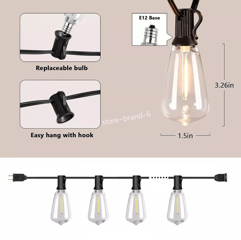 25FT - 100FT LED Outdoor String Lights Dimmable Waterproof ST38 LED Patio Lights gallery
