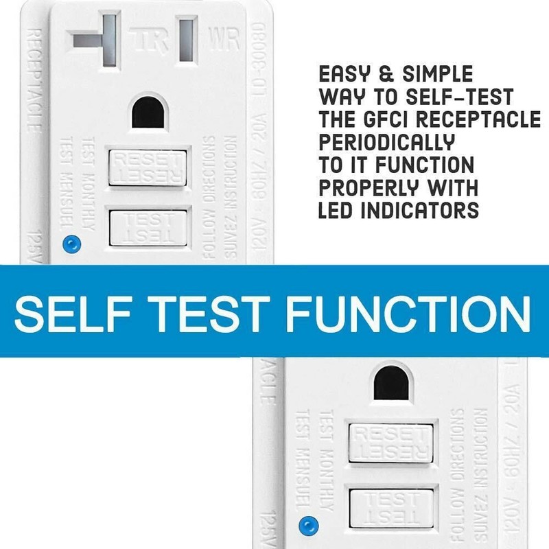 8Pack 20 Amp GFCI Receptacle + Wallplate TR WR Self-Test LED ETL FCC Certified gallery