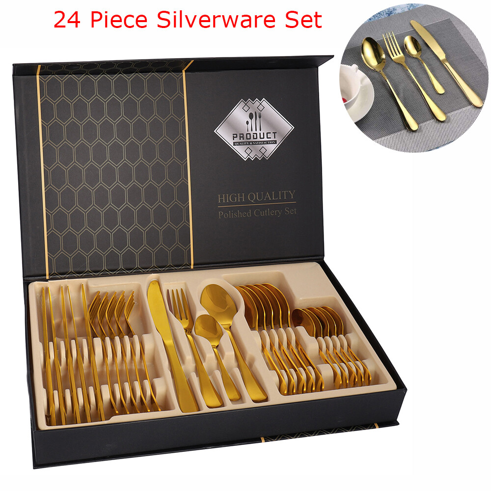 24 Piece Gold Silverware Set Modern Stainless Steel Flatware Set Service For 6 gallery