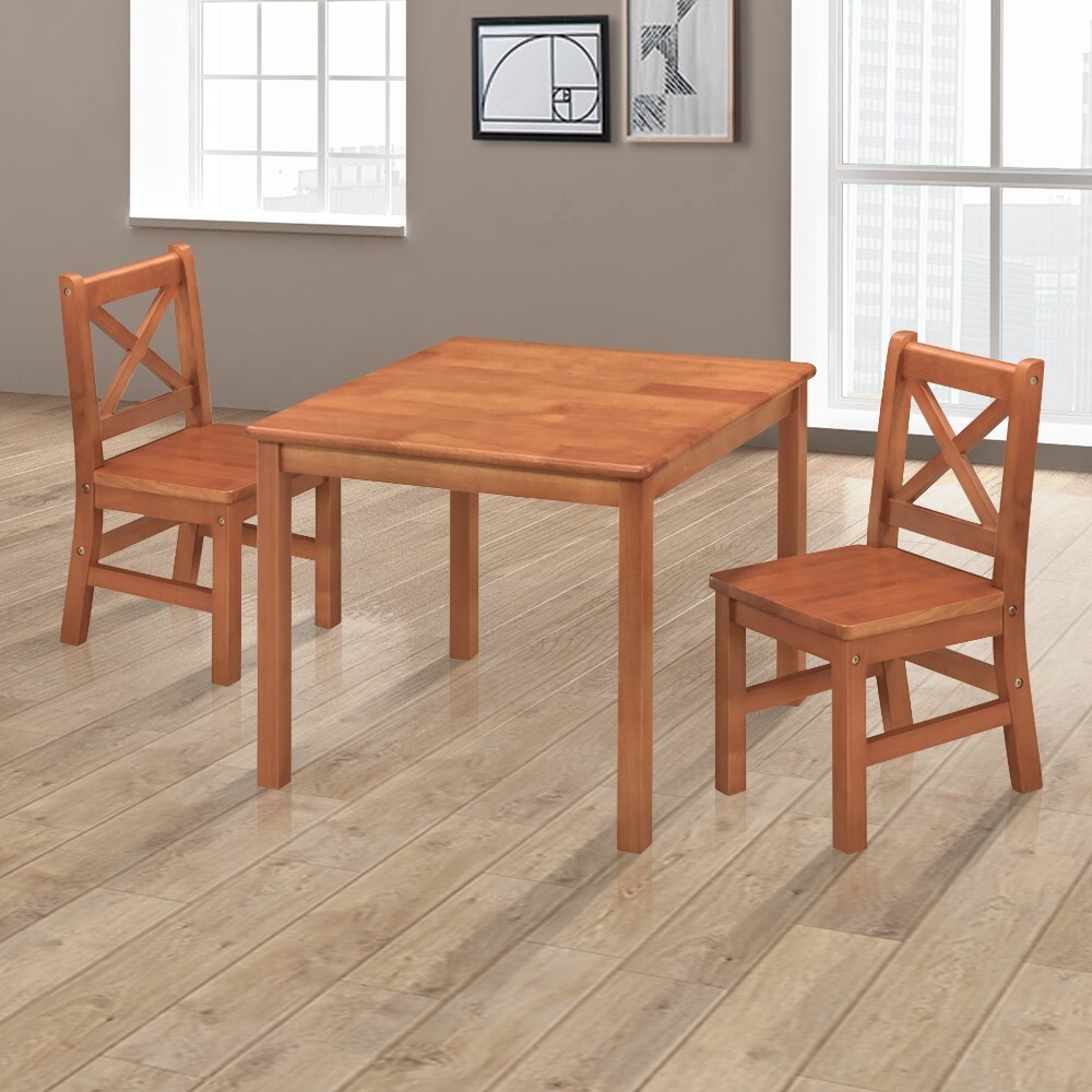 eHemco 3 Piece Kids Table and 2 X-Back Chairs Set Solid Hard Wood (Collectible) gallery