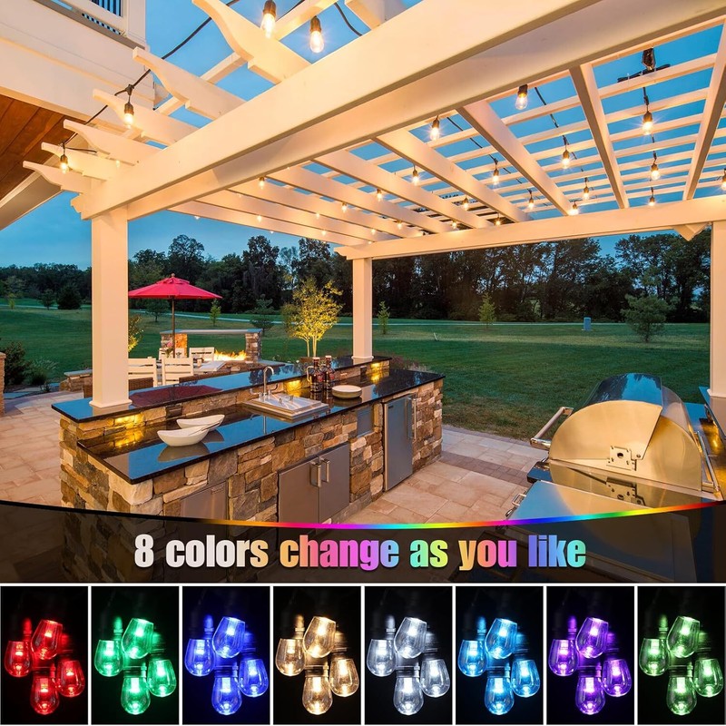 48 Ft Smart Outdoor String Lights RGBCW Color Changing Dimmable Patio String gallery