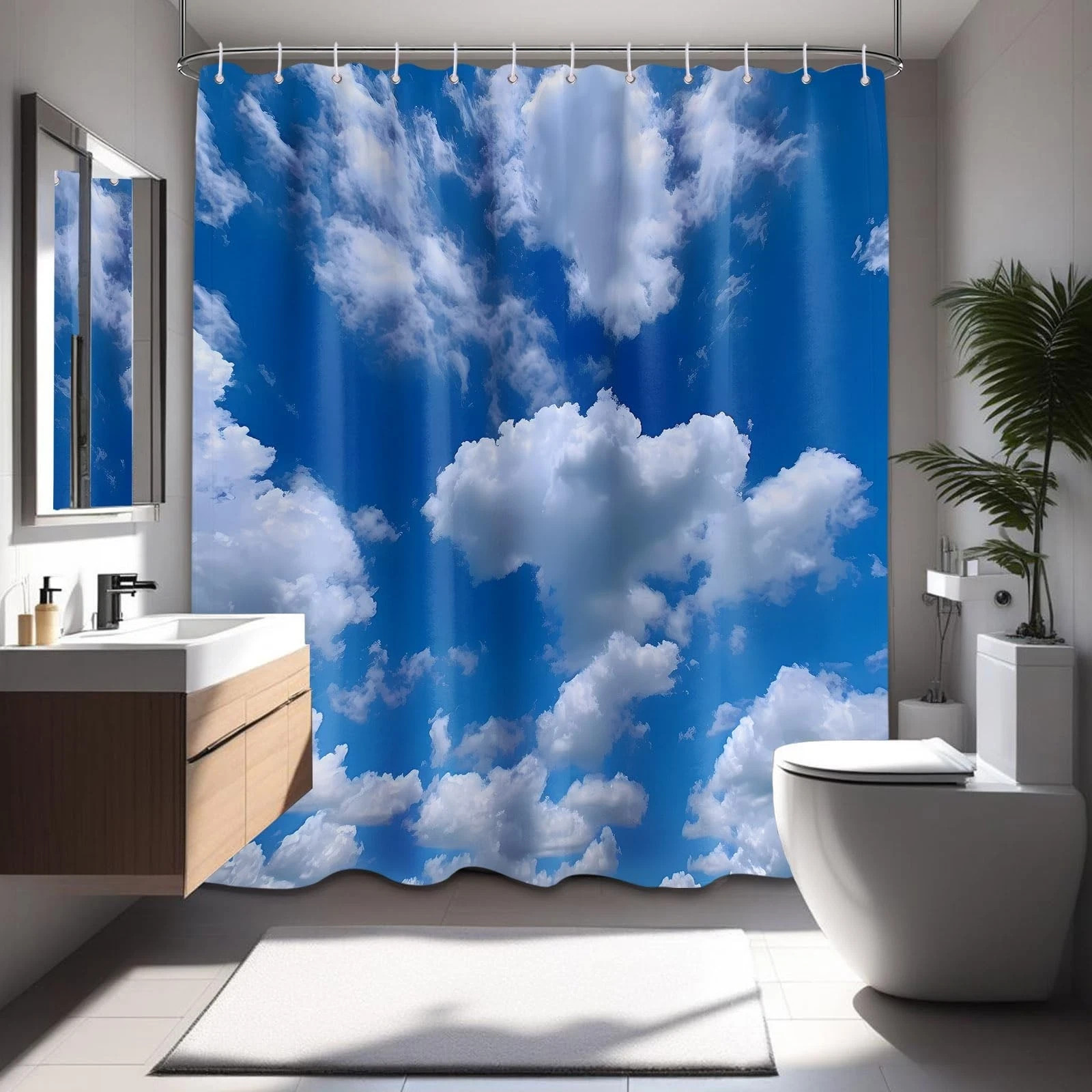 Blue Sky Shower Curtain White Clouds Nature Scenic Landscape Bathroom Decor, ... gallery