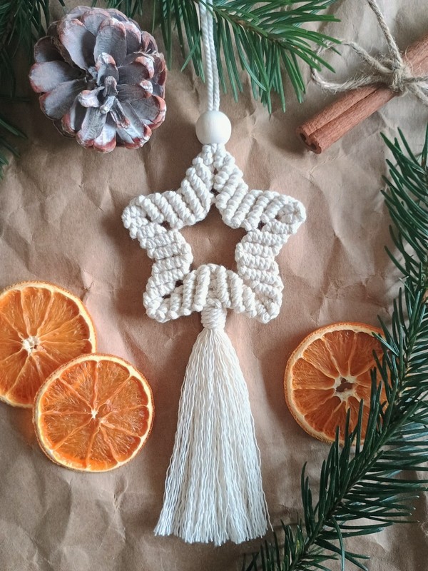 Handmade Macrame Ornaments Set of 6 - Boho Holiday Decor - Gift Box gallery