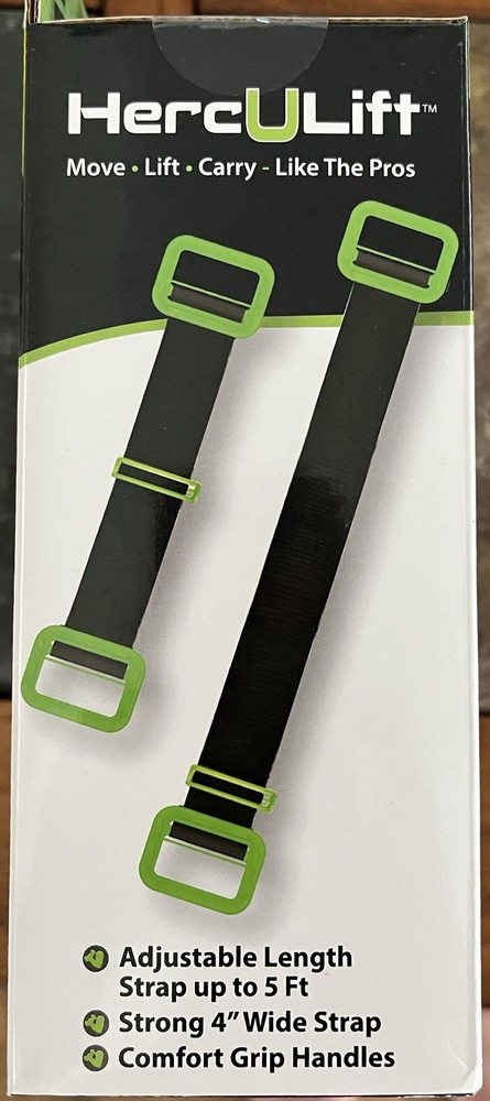 HercULift Adjustable Carry Strap, 4" x 5 ft, Black/Green, 100-500 lbs Loop Sling