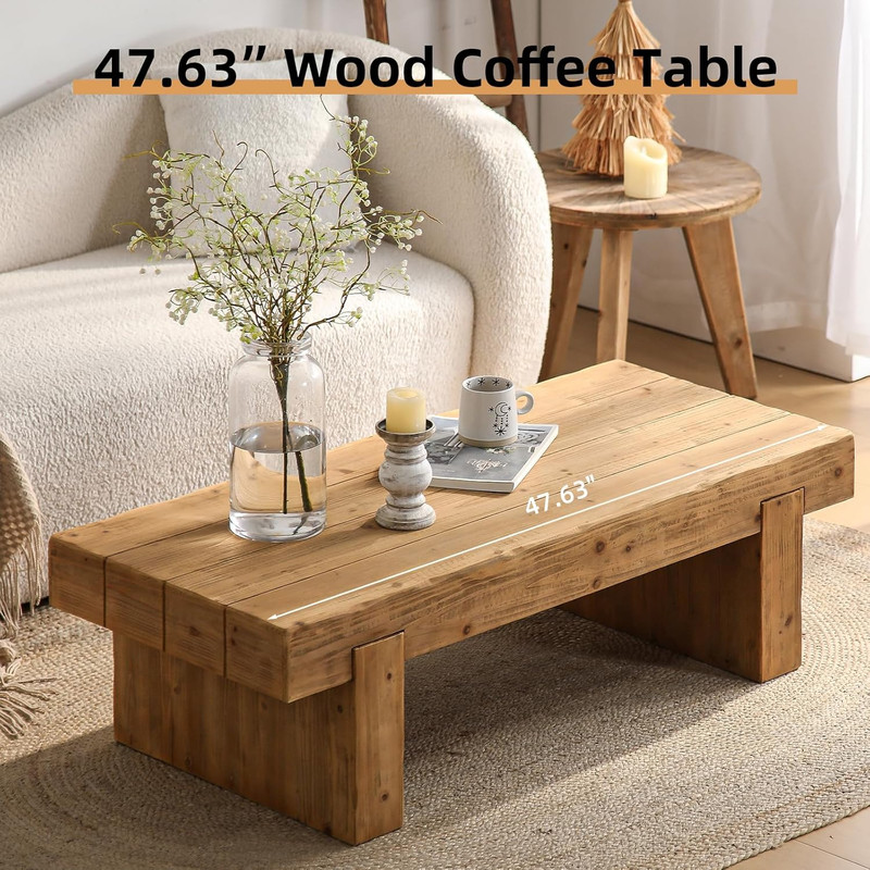 Natural Rectangle Coffee Table - Farmhouse Style, Low Profile Design gallery