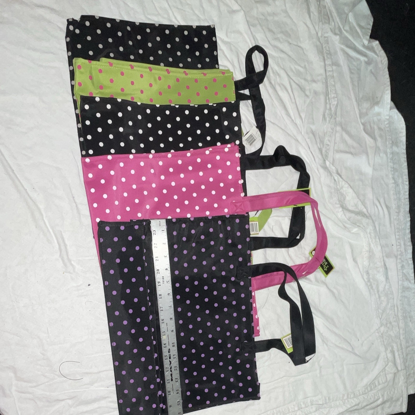 Patty Reed Happy Sack Polka Dot Tote Bags Set of 4 Large Foldable Zip Pocket gallery