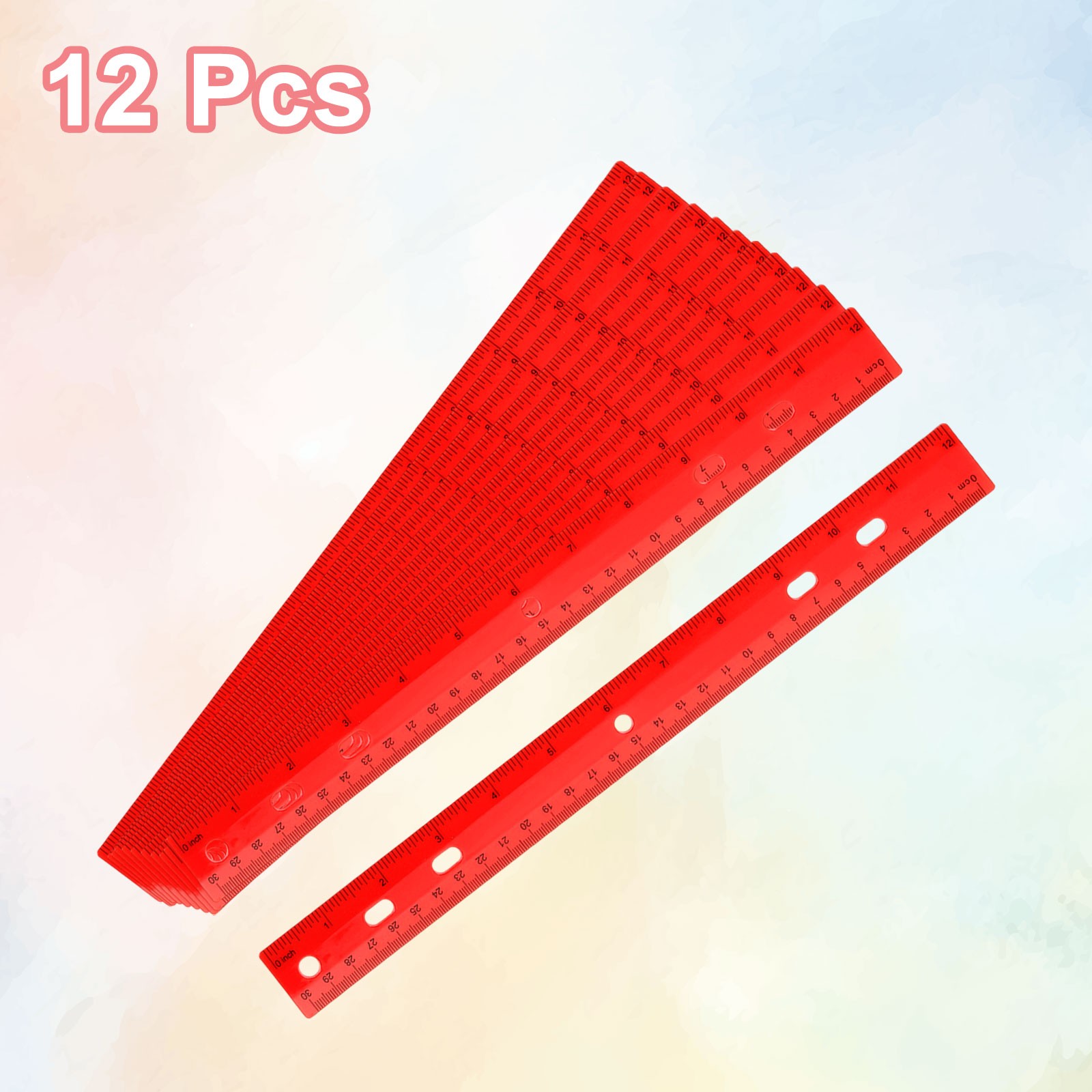 12pcs Plastic Rulers 12" (30cm) Clear Straight Ruler with Hole, Red gallery