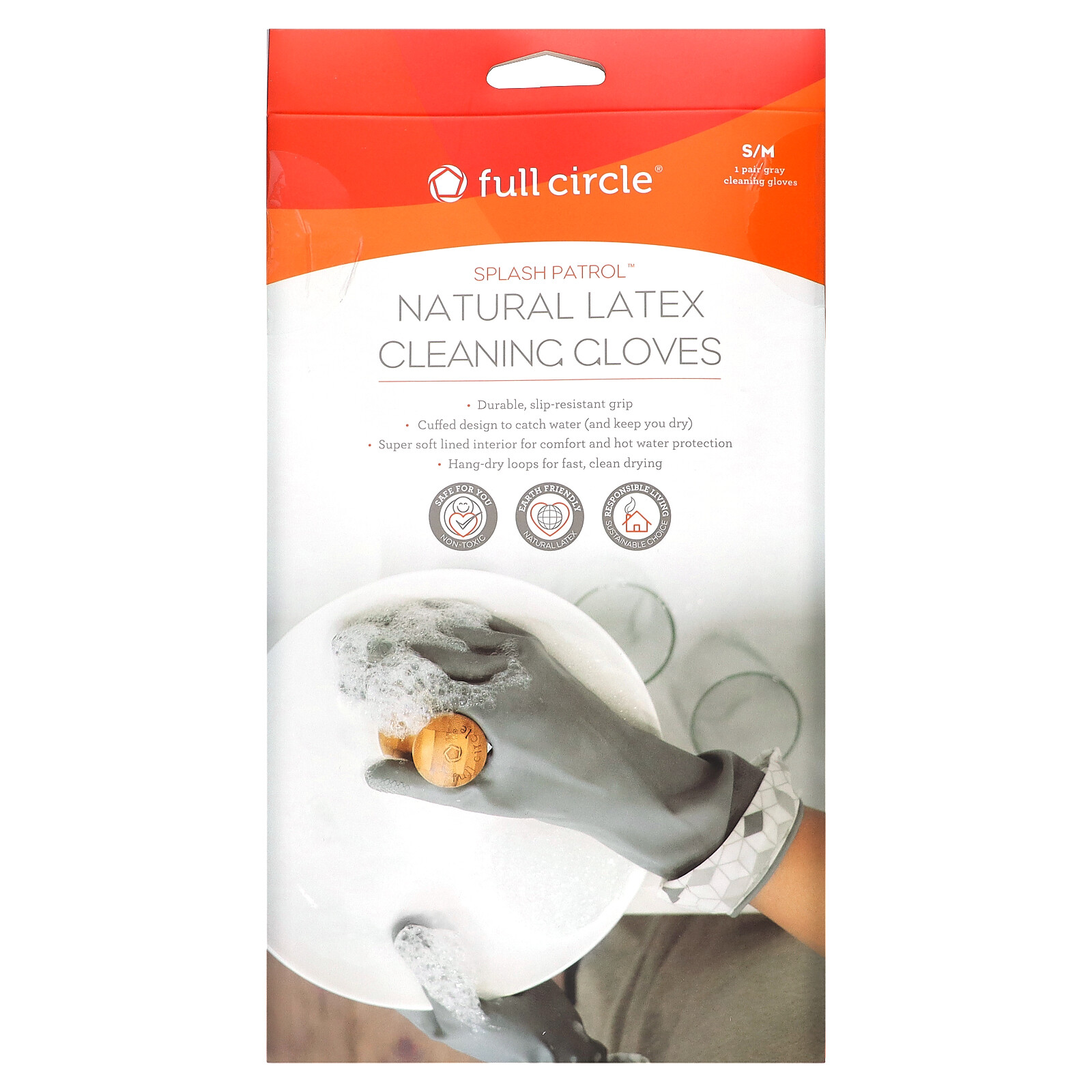 Splash Patrol, Natural Latex Cleaning Gloves, Size S/M, Grey, 1 Pair gallery