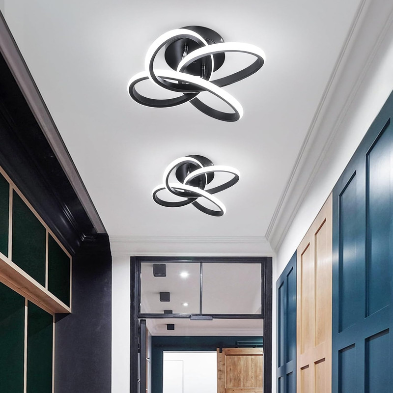 Modern Led Ceiling Light Fixture, 6000K Small Hallway Ceiling Light, Black Close gallery
